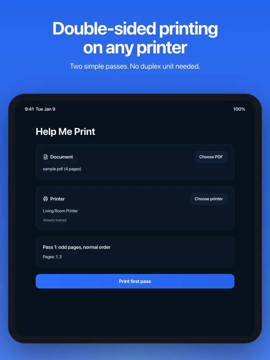 Help Me Print on iPad with a PDF ready to print double-sided